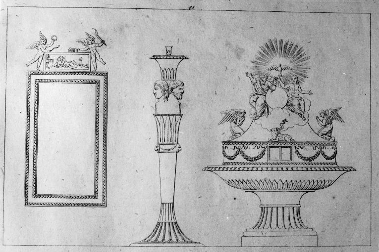 Cornice di specchio/ Candeliere/ Trionfo da tavola (stampa) di Roccheggiani Lorenzo, Ruga Pietro (prima metà sec. XIX)