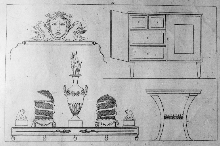 Elemento decorativo/ Cassettiera/ Servizio da scrivania/ Tavolo (stampa) di Roccheggiani Lorenzo, Ruga Pietro (prima metà sec. XIX)