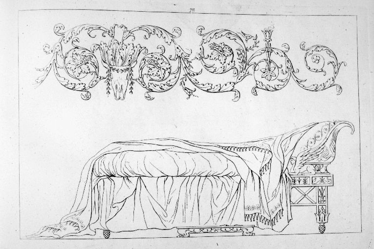 Elemento decorativo/ Letto (stampa) di Roccheggiani Lorenzo, Ruga Pietro (prima metà sec. XIX)