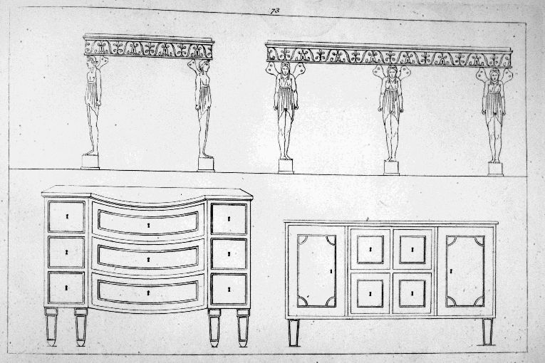 Tavoli/ Cassettone (stampa) di Roccheggiani Lorenzo, Ruga Pietro (prima metà sec. XIX)