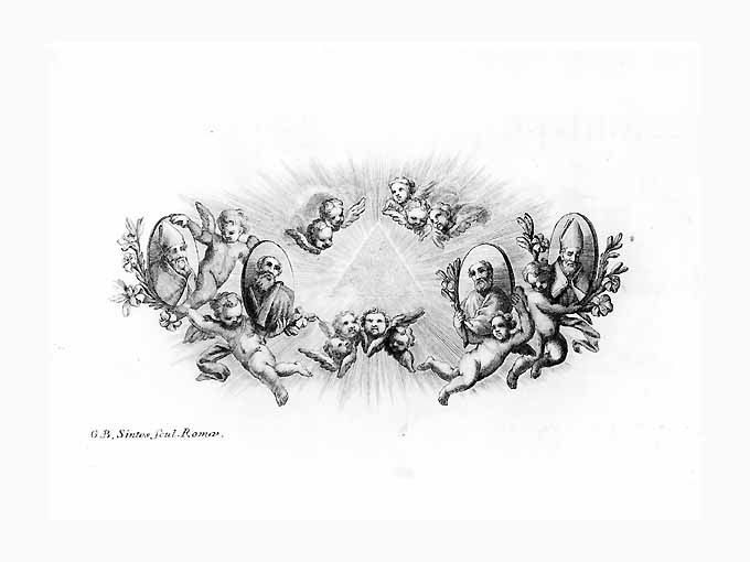 gloria angelica, delta, ritratti di santi e vescovi (stampa) di Sintes Giovanni Battista (sec. XVIII)