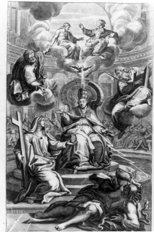 Trionfo di Pio VI sull'eresia (stampa) - ambito romano (sec. XVIII)