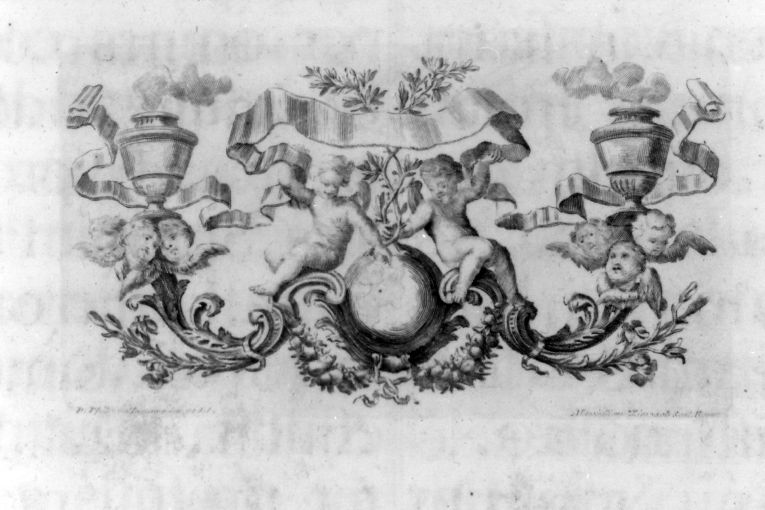 Angeli reggicartiglio (stampa) di Limpach Maximilian Joseph (sec. XVIII)