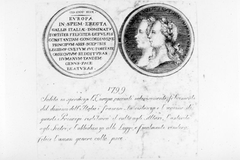 Medaglia di Francesco II e Paolo I imperatori (stampa smarginata) - ambito italiano (sec. XVIII)