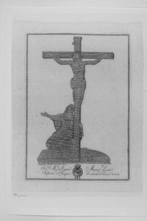 Cristo Crocifisso con Maria Maddalena (stampa) di Bazzani Giovanni (sec. XIX)