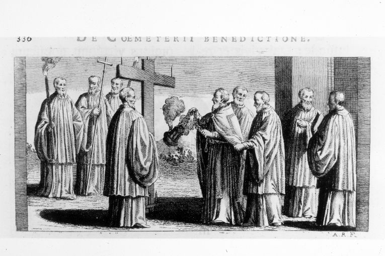 cerimonia di benedizione di un cimitero (stampa) di Rossi Andrea (terzo quarto sec. XVIII)