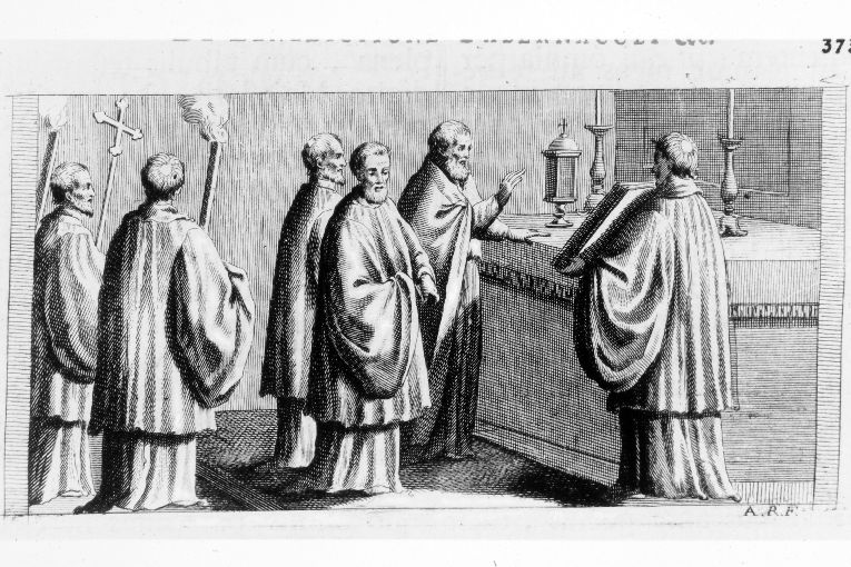 cerimonia di benedizione del tabernacolo (stampa) di Rossi Andrea (terzo quarto sec. XVIII)
