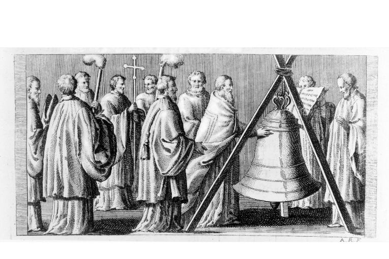 cerimonia di benedizione della campana (stampa) di Rossi Andrea (terzo quarto sec. XVIII)