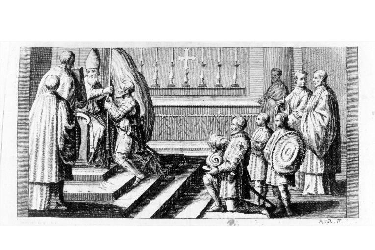 cerimonia di benedizione dei vessilli (stampa) di Rossi Andrea (terzo quarto sec. XVIII)