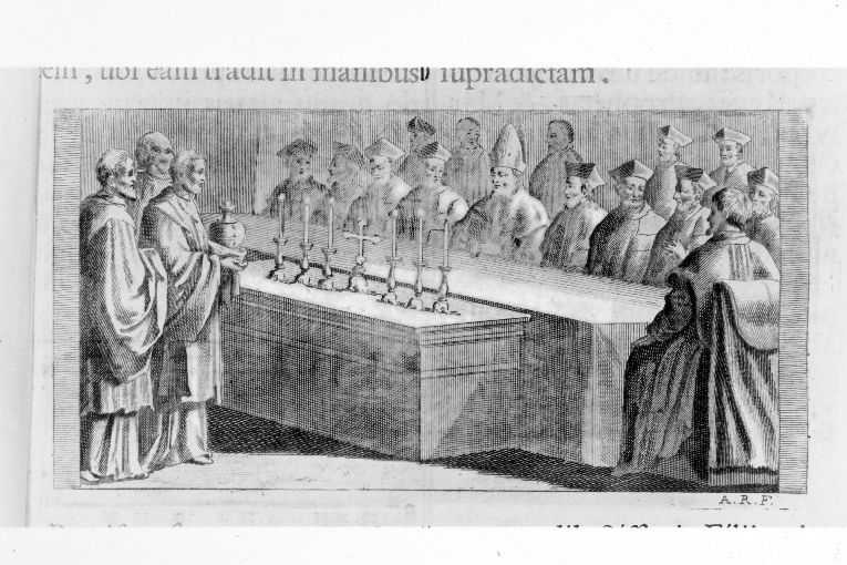 cerimonia di benedizione degli olii sacri (stampa) di Rossi Andrea (terzo quarto sec. XVIII)