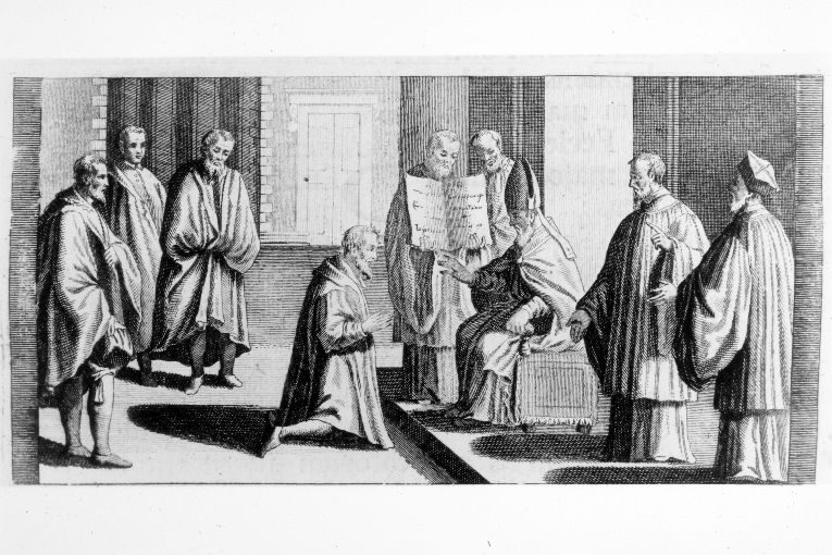 cerimonia di riconciliazione dell'eretico (stampa) di Rossi Andrea (terzo quarto sec. XVIII)