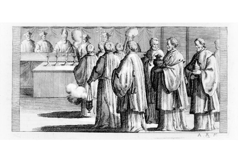 scena di cerimoniale liturgico (stampa) di Rossi Andrea (terzo quarto sec. XVIII)