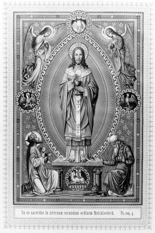 Cristo sommo sacerdote (stampa a colori) di Fr. M. Sch (sec. XIX)