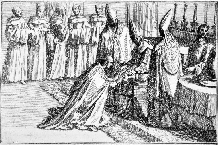 Benedizione dell'abate con autorita' apostolica: giuramentodell'abate (stampa) - ambito romano (sec. XVIII)