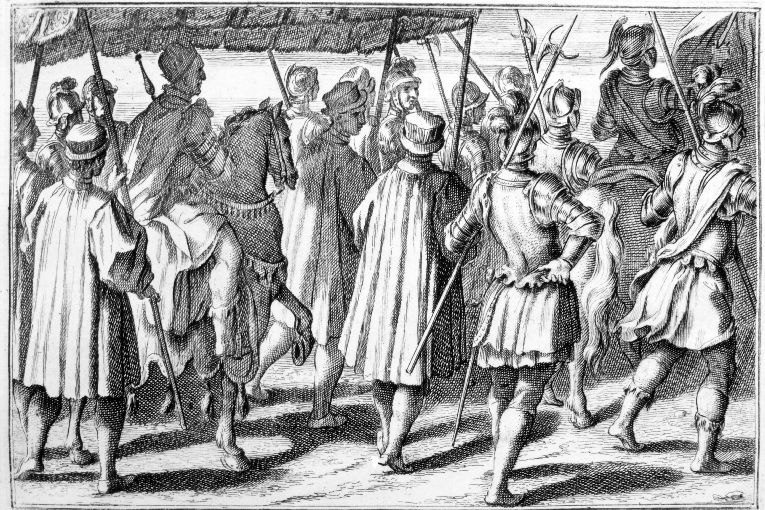 Processione per l'arrivo dell'imperatore (stampa) - ambito romano (sec. XVIII)