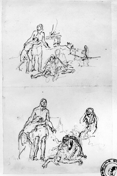 studio di figure (disegno preparatorio) di De Napoli Michele (attribuito) (metà sec. XIX)