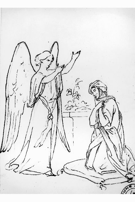 studio di angelo e di figura femminile inginocchiata (disegno) di De Napoli Michele (attribuito) (metà sec. XIX)