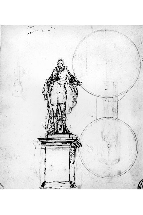 studio di monumento di figura maschile (disegno) di De Napoli Michele (attribuito) (metà sec. XIX)