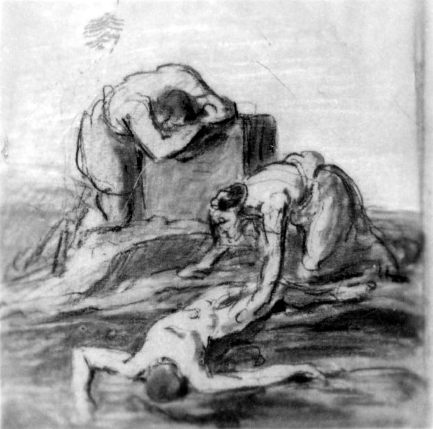 studio di composizione di tre figure (disegno preparatorio) di De Napoli Michele (attribuito) (sec. XIX)