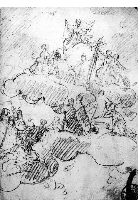 studio di composizione di figure in cielo (disegno preparatorio) di De Napoli Michele (attribuito) (sec. XIX)
