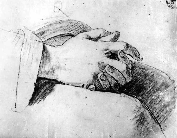 studio di mani (disegno) di De Napoli Michele (attribuito) (sec. XIX)