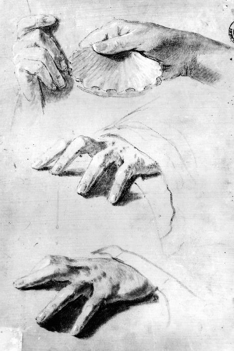 studi di mani (disegno preparatorio) di De Napoli Michele (attribuito) (sec. XIX)