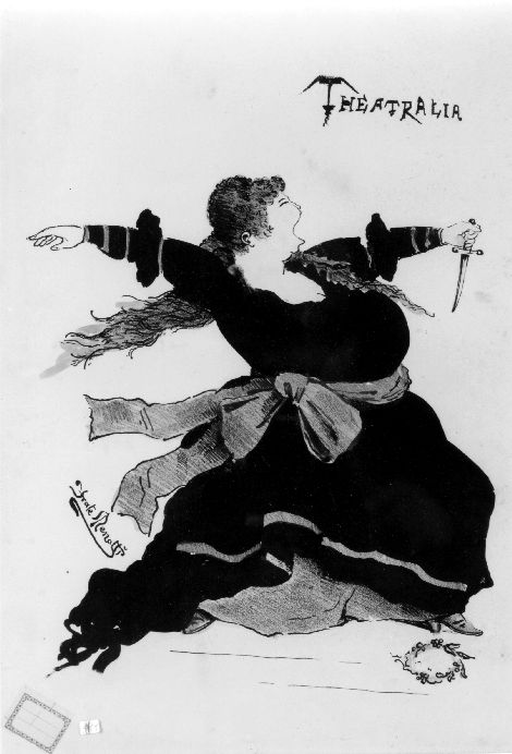 Caricatura del soprano Teresa Singer alla prima de '"La Gioconda" (disegno, opera isolata) di Menotti Bianchi detto Frate Menotti (sec. XIX)
