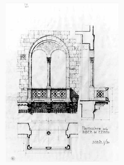 bifora del I piano del Palazzo dell'Acquedotto a Bari (disegno tecnico, opera isolata) di Brunetti Cesare Vittorio (sec. XX)