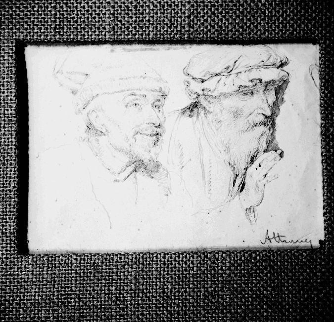 due teste di vecchi (disegno) di Altamura Francesco Saverio Raffaele (sec. XIX)