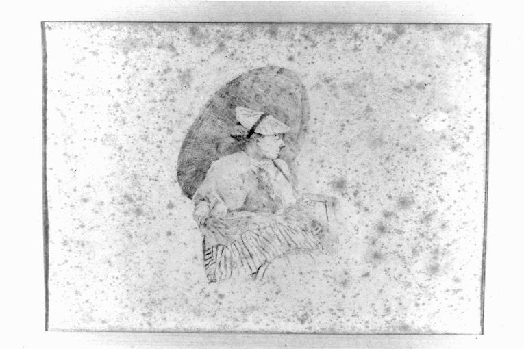 Donna con parasole, figura femminile seduta (disegno) di De Nittis Giuseppe Gaetano (sec. XIX)