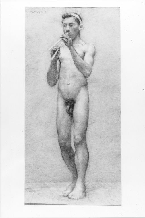 Nudo virile con flauto (disegno) di Girondi Raffaele (fine/inizio secc. XIX/ XX)