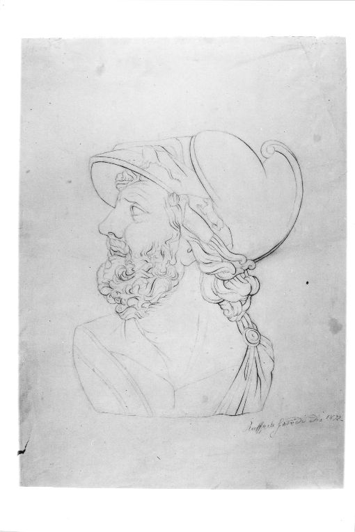 Busto virile con elmo (disegno) di Girondi Raffaele (sec. XIX)