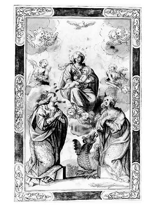 Madonna con Bambino, Santa Elisabetta d'Ungheria, Santa Margherita d'Antiochia (disegno) di Gliri Nicola (attribuito) (seconda metà sec. XVII)