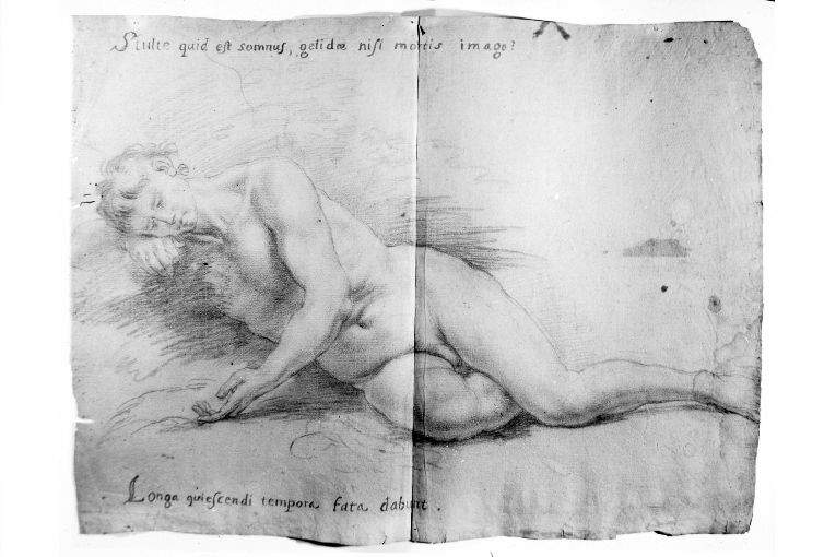 Nudo virile disteso (disegno) - ambito italiano (sec. XVIII)