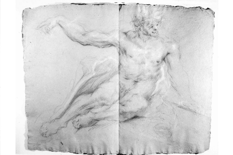 Nudo virile/ Studi di panneggio (disegno) - ambito italiano (prima metà sec. XVIII)