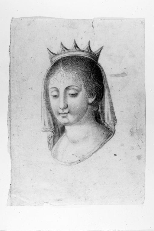 Testa muliebre coronata (disegno) - ambito Italia meridionale (sec. XIX)