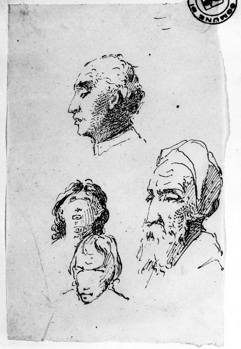 Quattro studi di testa (disegno) di De Napoli Michele (attribuito) (sec. XIX)