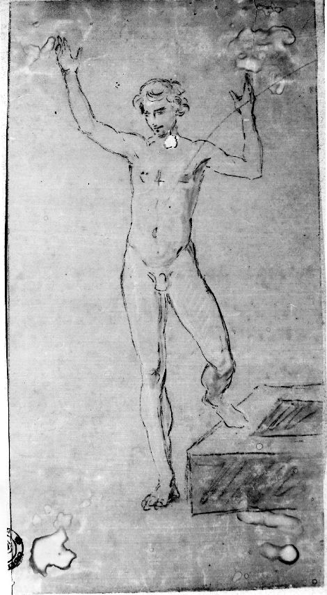 studio di nudo amschile (disegno preparatorio) di De Napoli Michele (attribuito) (sec. XIX)