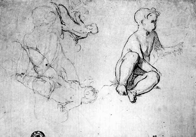 studio di quattro bambini nudi (disegno) di De Napoli Michele (attribuito) (sec. XIX)