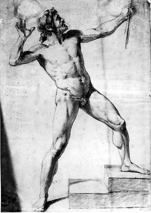 studio di nudo maschile (disegno preparatorio) di De Napoli Michele (attribuito) (sec. XIX)