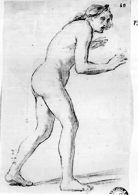 studio di nudo femminile (disegno preparatorio) di De Napoli Michele (attribuito) (metà sec. XIX)