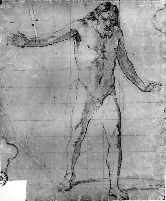 studio di nudo maschile (disegno preparatorio) di De Napoli Michele (attribuito) (metà sec. XIX)