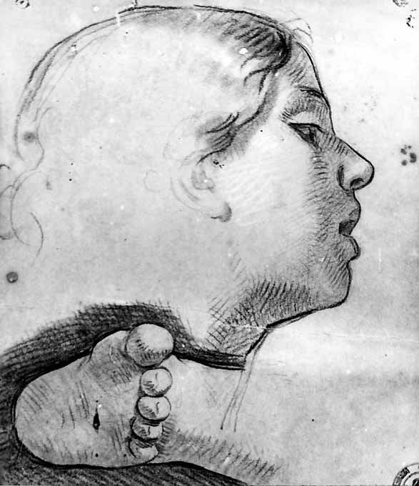 Testa di ragazza e piede (disegno preparatorio) di De Napoli Michele (attribuito) (sec. XIX)