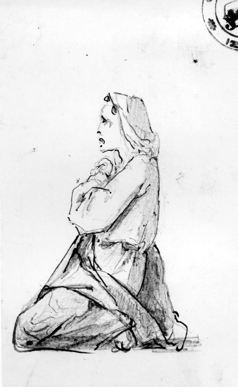 studio di figura femminile (disegno preparatorio) di De Napoli Michele (attribuito) (sec. XIX)