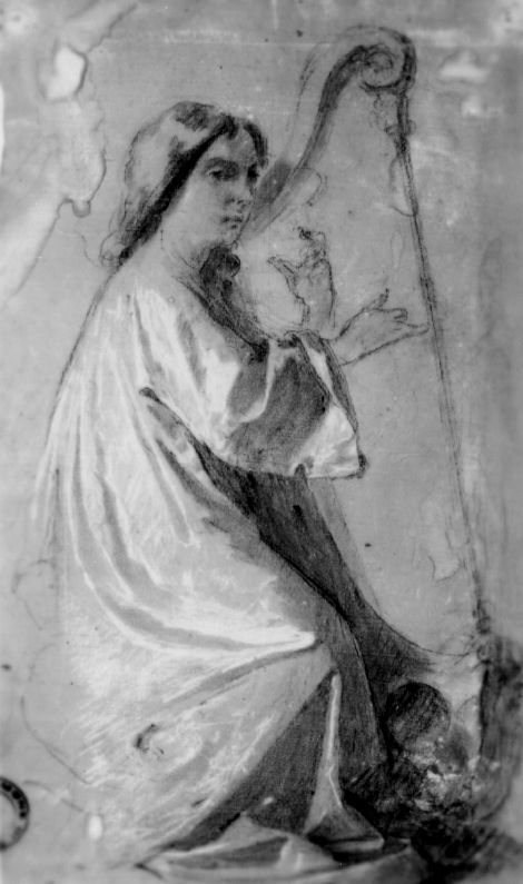 studio di ragazza che suona l'arpa (disegno preparatorio) di De Napoli Michele (attribuito) (sec. XIX)