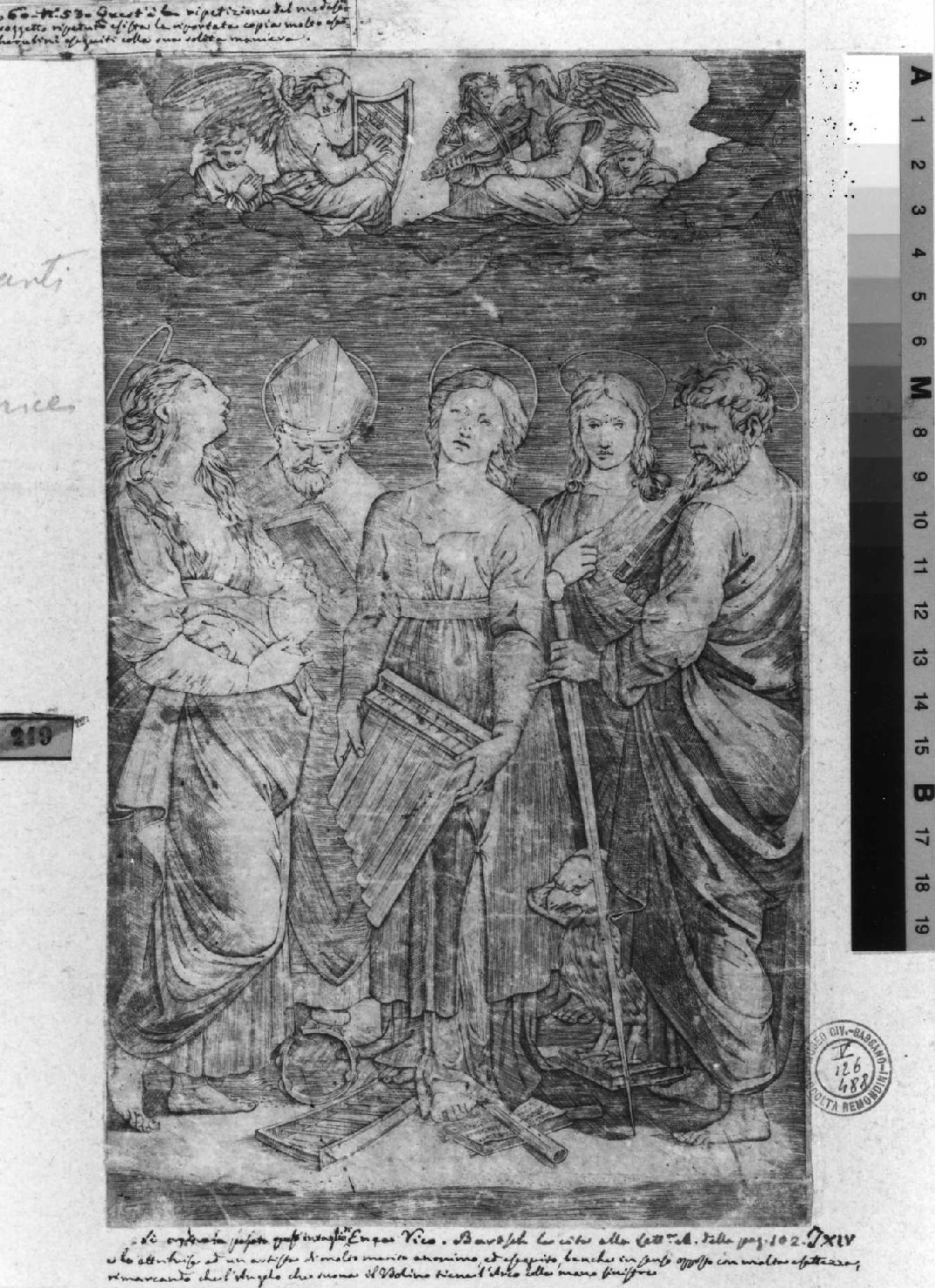 Santa Cecilia e Santi (stampa smarginata) di Sanzio Raffaello (primo quarto sec. XVI)