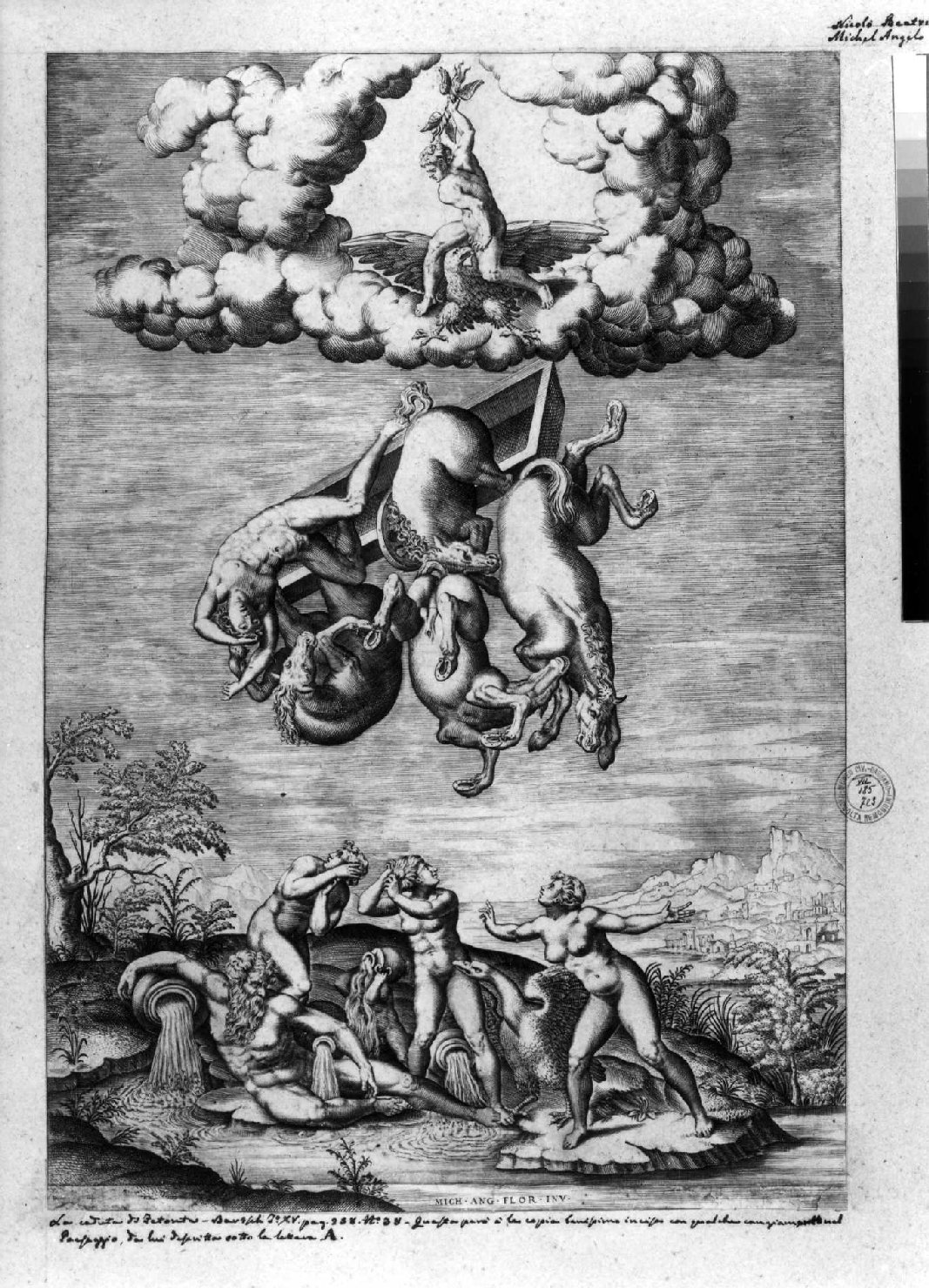 caduta di Fetonte (stampa smarginata) di Buonarroti Michelangelo (sec. XVI)