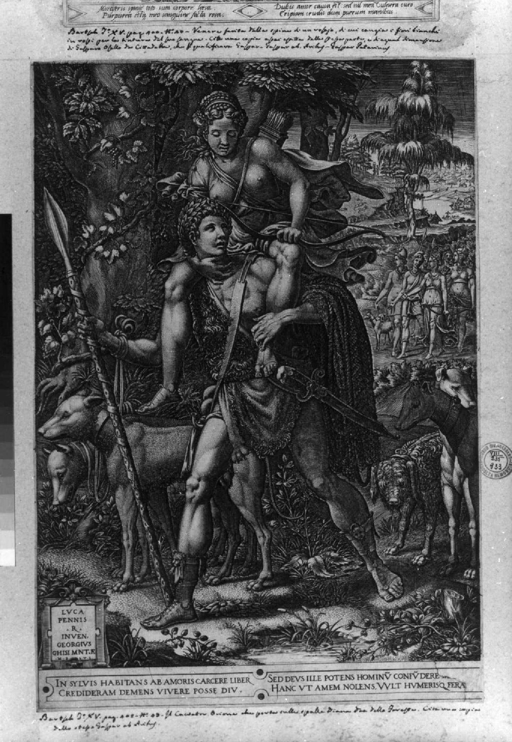 allegoria della caccia (stampa smarginata) di Penni Luca (attribuito), Ghisi Giorgio (sec. XVI)