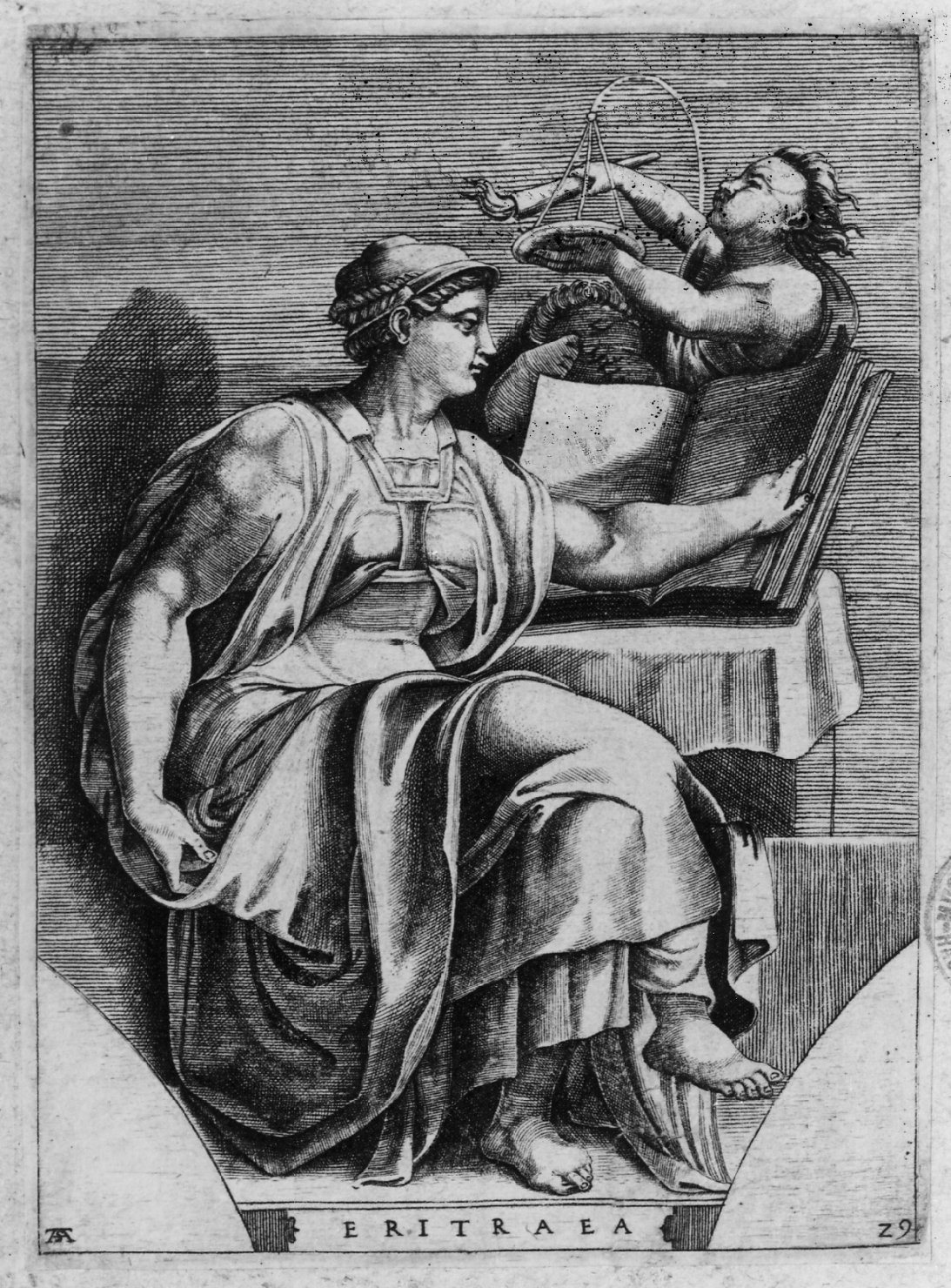 Sibilla Eritrea (stampa smarginata) di Scultori Adamo, Buonarroti Michelangelo (sec. XVI)