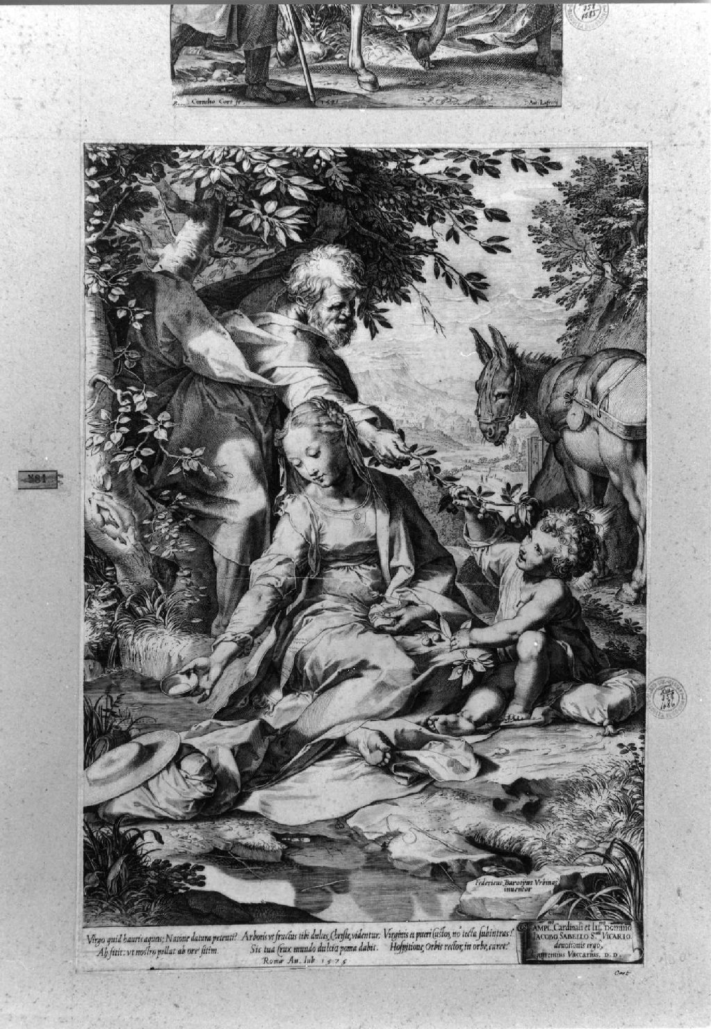 riposo nella fuga in Egitto (stampa tagliata) di Cort Cornelis, Barocci Federico (sec. XVI)